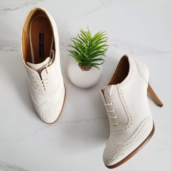 Ralph Lauren Purple Label Shoes - Ralph Lauren Purple Label White Suede Oxford Heels